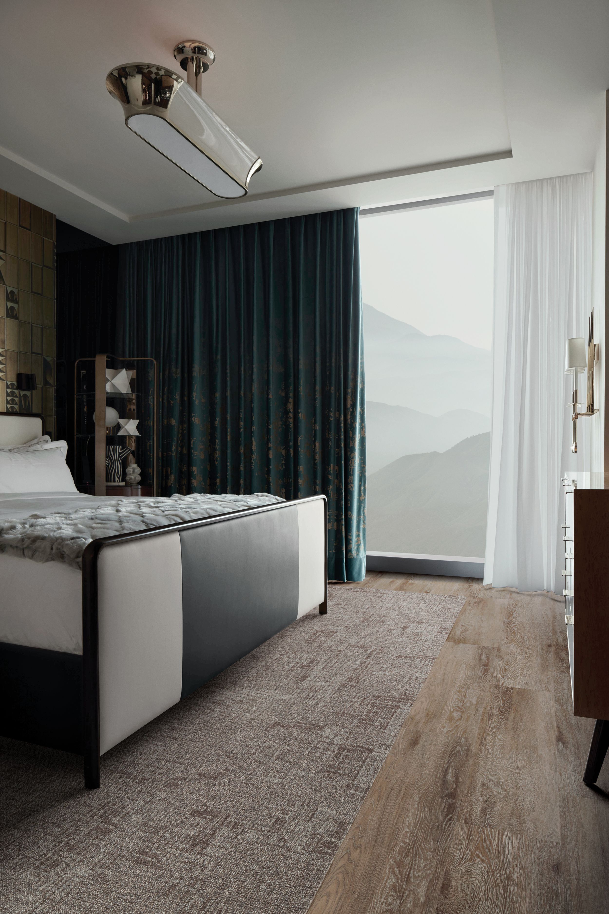 Interface RMS 701 plank carpet tile with Textured Woodgrains LVT in hotel guest room imagen número 4